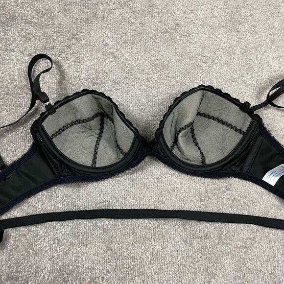 Vintage 1970 JcPenny Black Lace Elastic Removable Strap Bra 36B USA - Picture 4 of 6